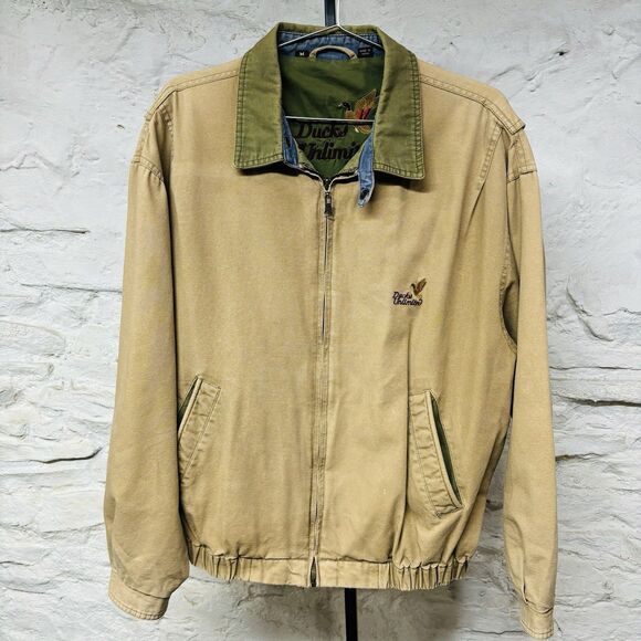 Vtg Ducks Unlimited Embroidered Canvas Jacket Hunting Fishing Chin Strap Bomber - Picture 1 of 10